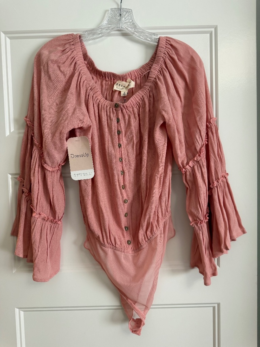 Dress Up Salmon/Pink Peasant Bodysuit NWT